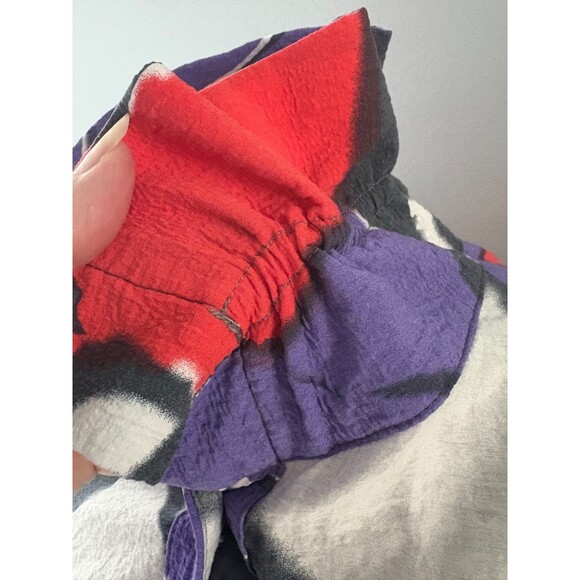 Yushi Tunic Top Size S Red Gray Lagenlook Flowy Artsy Wire Collar Lightweight - Picture 3 of 16